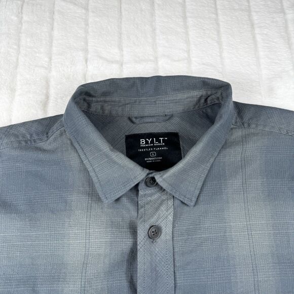 Bylt Trestles Flannel Shirt Men's Large Gray Plaid Double Pocket Embroidery Logo - Picture 8 of 12